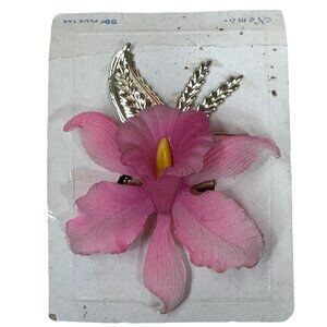 50s Cellulose Plastic Frosted PINK ORCHID Flower NEMO Brooch Pin Original Card